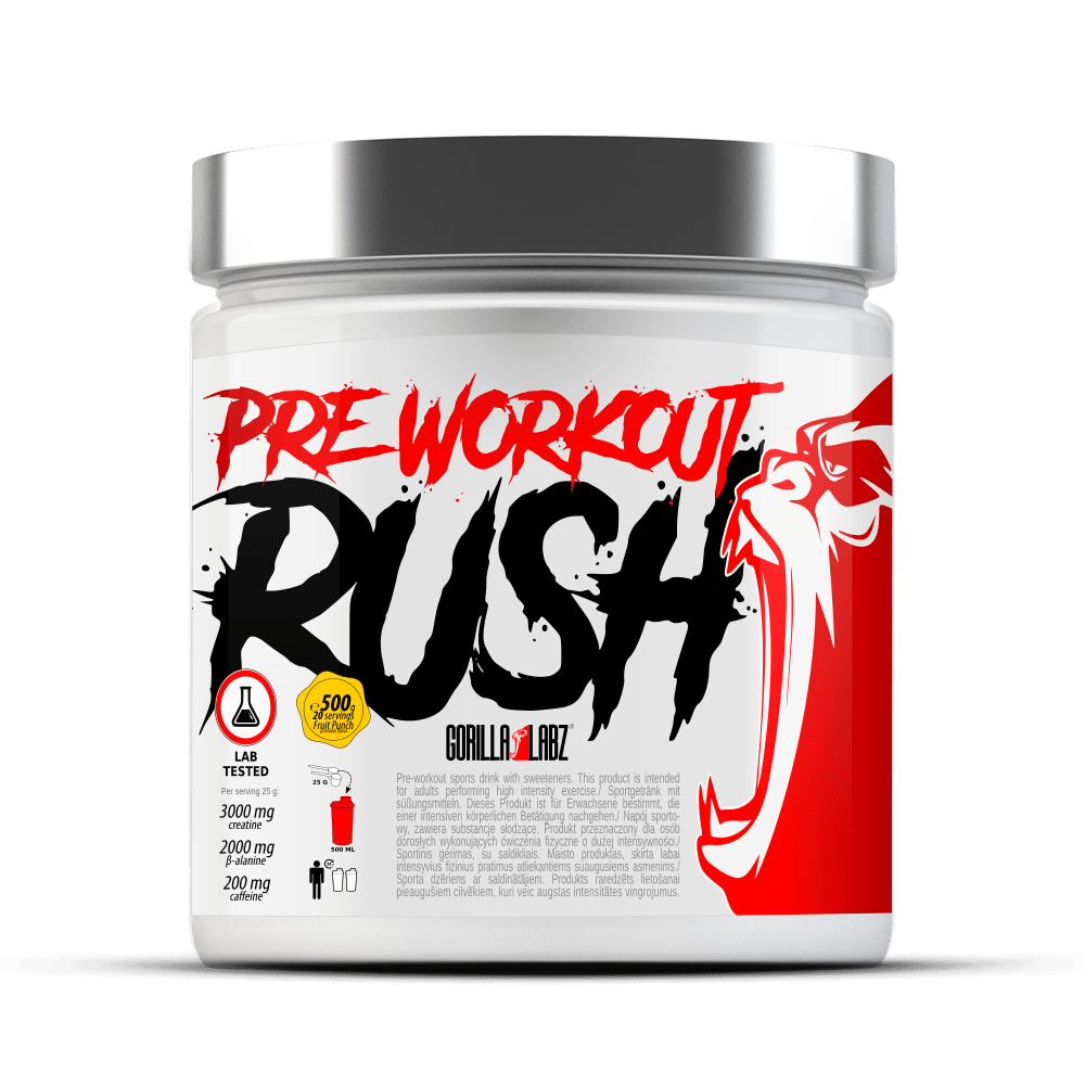 RUSH Pre Workout Спортивный Предтренировочный Напиток содержит креатин, бет...